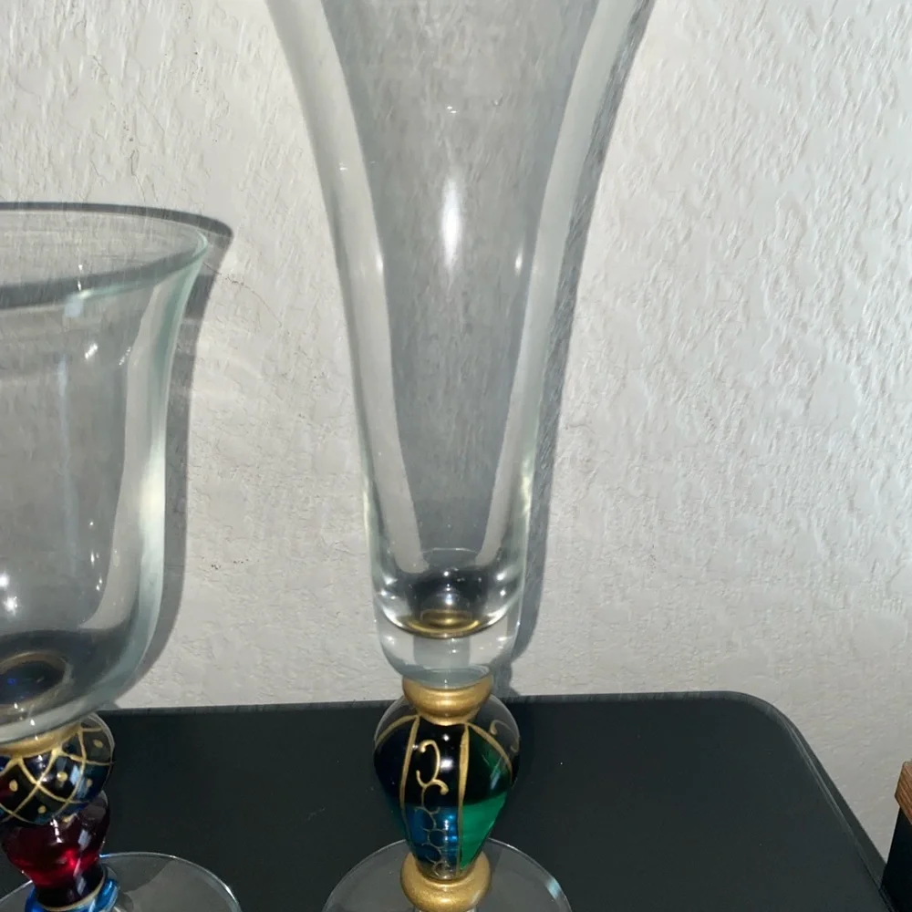 3 VTG Carnival Jeweled Dichroic Carnival MCM Champagne Flutes Multicolor Glasses